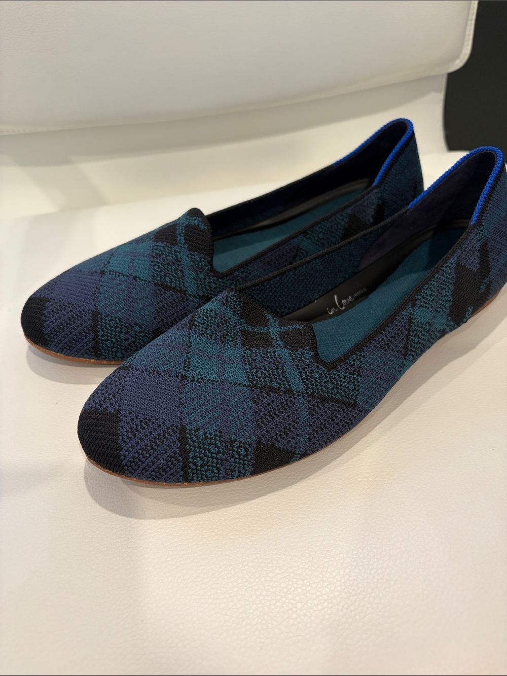 NWOT Rothy's Round Toe Navy Plaid Loafers Size 8.5